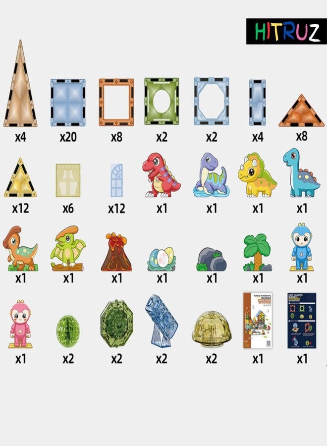 HITRUZ Magnetic Tiles STEM Toys for Kids | Magnetic Building Blocks Set | 3D Puzzle Construction Toy for Toddlers | Montessori Educational Toys for Age 3+ Boys Girls (98 Pcs Light Magnetic Blocks) - Image 4